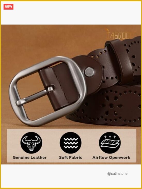 Genuine Leather Hollow Flower Belt for Jeans Pants Wide Belt